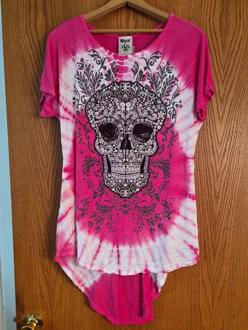 Oversized Vocal USA Blingy Tie Dye Sugar Skull Top Sz S
